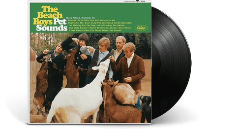 Vintage vinyl album cover of The Beach Boys' 'Pet Sounds' featuring band members with goats.