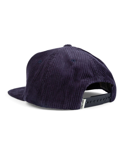 Back view of navy corduroy Trek Light kids snapback hat with flat brim, perfect for fun and adventure-loving kids.
