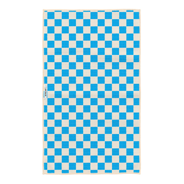 Blue and white checkered Bird Song Kitchen Tea Towel made with eco-friendly recycled materials and quick-drying Grip-Tex™ fabric.