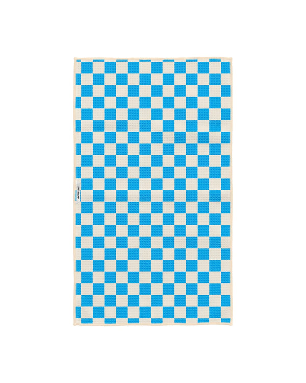 Blue and white checkered Bird Song Kitchen Tea Towel made with eco-friendly recycled materials and quick-drying Grip-Tex™ fabric.
