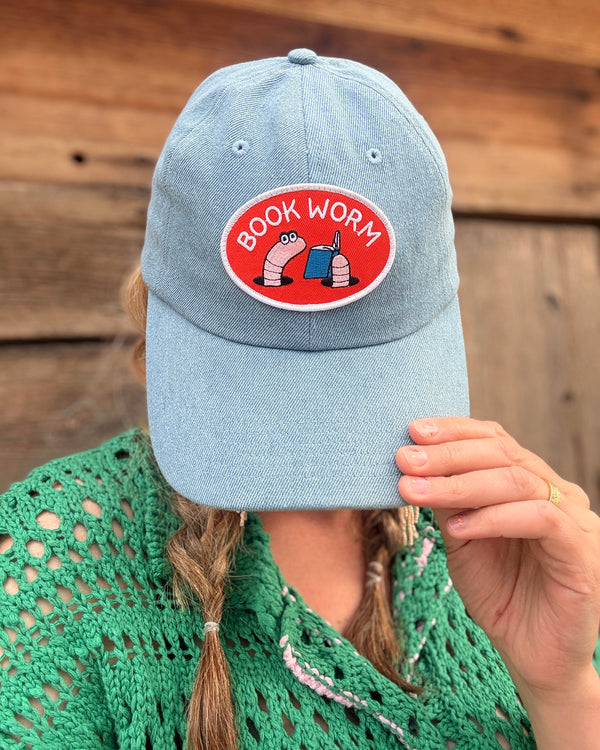 Book Worm Hat featuring cute bookworms, perfect for adding style and comfort to any outfit.