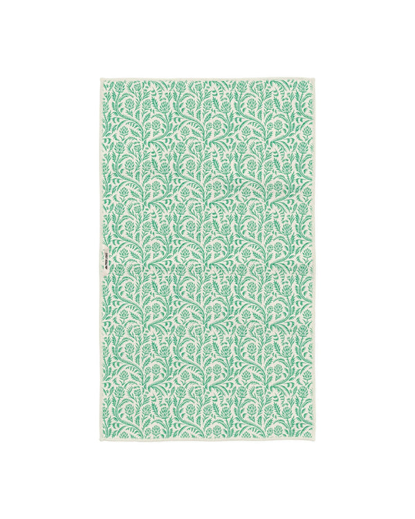 Bunnies On Parade Kitchen Tea Towel with green floral pattern, eco-friendly, super absorbent, double-sided design, quick-drying.