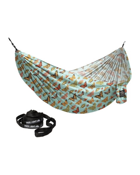 Double Hammock & Pro Hanging Straps (Butterfly Dreams Print) with butterfly design and hanging straps.