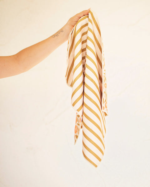 Calendula Flowers Kitchen & Tea Towel - Bright golden blooms on a stylish kitchen towel, 100% recycled material.