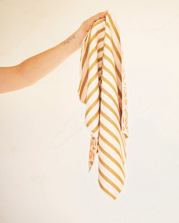 Calendula Flowers Kitchen & Tea Towel - Bright golden blooms on a stylish kitchen towel, 100% recycled material.