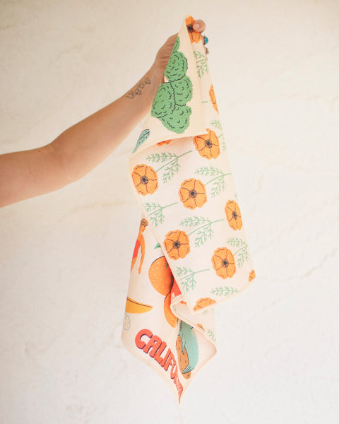 California Kitchen & Tea Towel with vibrant designs, eco-friendly fabric, and super absorbent features.