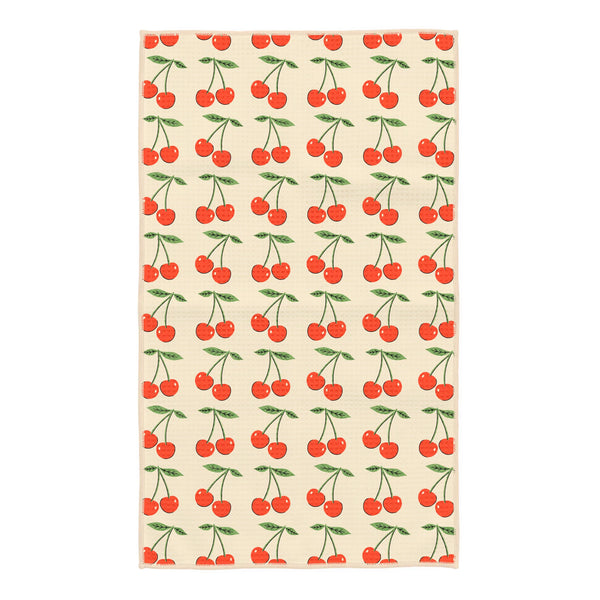 Cherry Lover Kitchen & Tea Towel with cherry pattern on recycled fabric, eco-friendly, super absorbent and quick-drying.