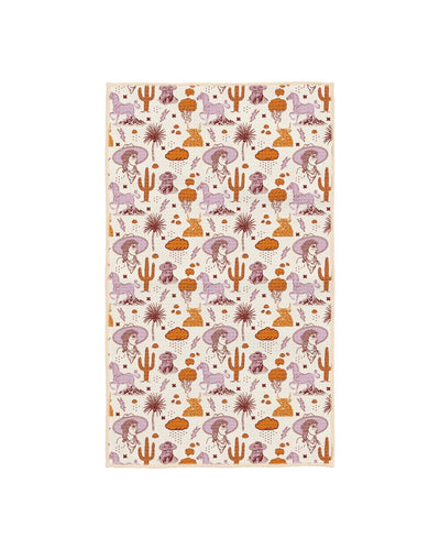 Cosmic Cowgirl Kitchen Tea Towel featuring vibrant cowboy design, perfect for eco-friendly and efficient cleaning with quick-drying fabric.