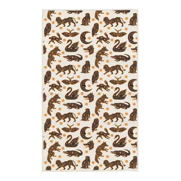 Cosmic Creatures Kitchen Tea Towel with celestial animal design