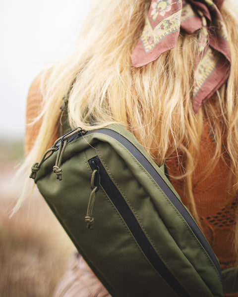 Everyday Fanny Pack (Fern) worn stylishly, perfect for outdoor adventures and daily outings.