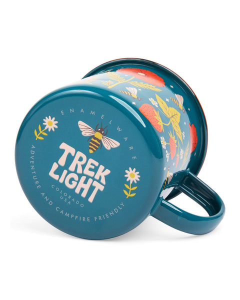 Vibrant Trek Light Garden Buzz enamel mug 16oz with floral design, perfect for adventure and campfire-friendly moments.