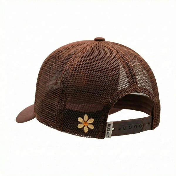 Back view of the Foam Trucker Hat with flower design, showcasing the mesh and adjustable strap. Part of the Grow Your Own Way Hat collection.