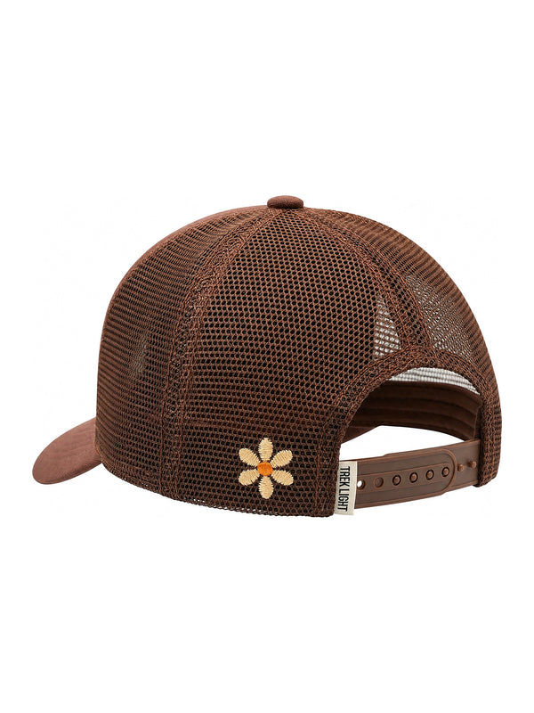 Back view of the Foam Trucker Hat with flower design, showcasing the mesh and adjustable strap. Part of the Grow Your Own Way Hat collection.