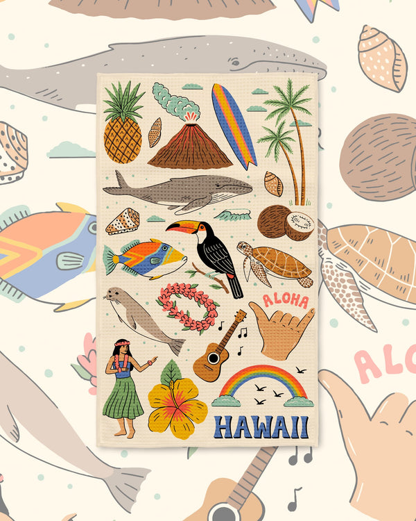 Hawaii Kitchen & Tea Towel featuring vibrant island designs and Aloha vibes for a tropical kitchen decor.
