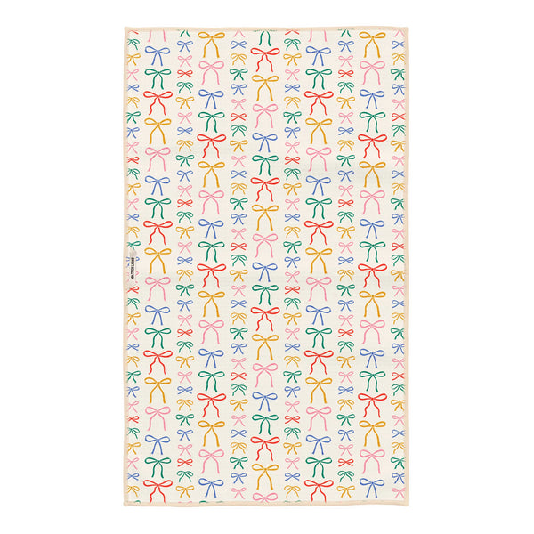 Holiday Bows Kitchen & Tea Towel with colorful bow pattern, eco-friendly, and quick-drying. Double-sided and durable design.