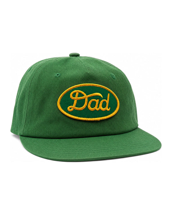 Homegrown Dad Hat (Tractor Green) with embroidered Dad logo and flat-brim design.