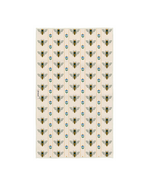 Honey Bee Kitchen & Tea Towel with bee pattern, eco-friendly, super absorbent, and fast-drying, made from recycled materials.