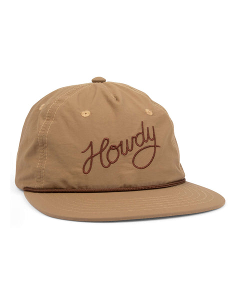 Trek Light Howdy Kids Hat, adventure-ready 5-panel snapback with flat brim, in stylish brown nylon for young explorers.