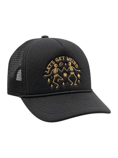 Let's Get Weird Hat - Foam Trucker style with skeleton design, adjustable fit for comfort, perfect for making a statement and planting trees.