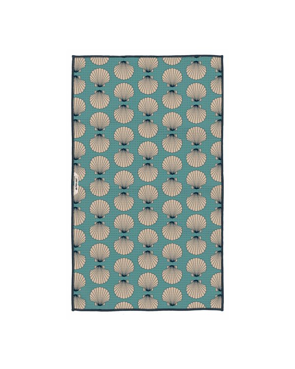 Mermaids Kitchen & Tea Towel with seashell pattern, made from 100% recycled materials, featuring super absorbent Grip-Tex™ fabric.