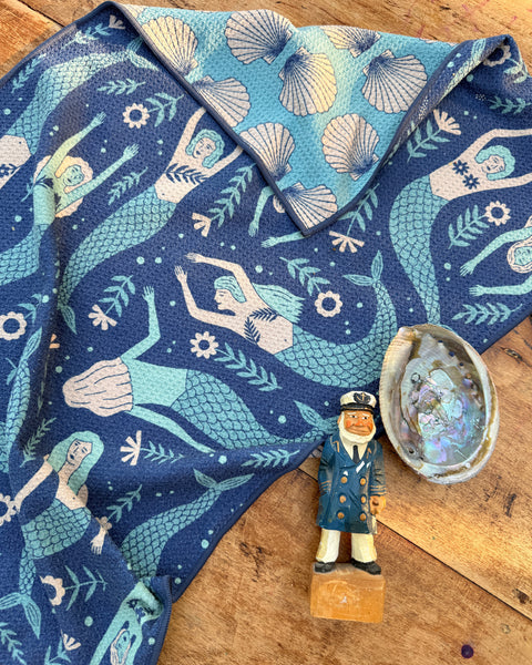 Mermaids Kitchen & Tea Towel featuring beautiful mermaid design, perfect for quick-drying and super absorbent use.