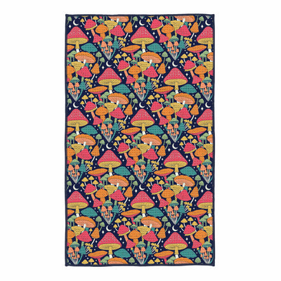 Colorful Midnight Mushroom Kitchen & Tea Towel with vibrant double-sided design, eco-friendly, super absorbent grip-tex fabric.