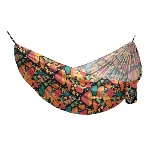 Double Hammock (Midnight Mushroom Print) - Hanging Straps Sold Separately displayed against a white background