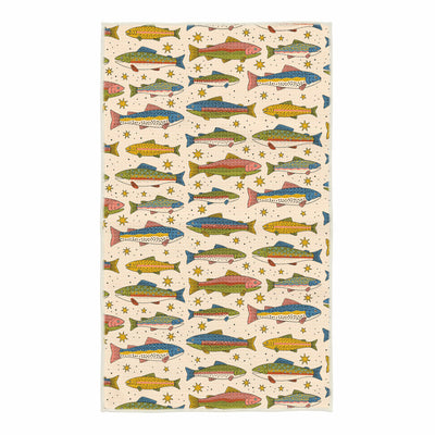 Trout Lover Gift Set featuring a colorful trout-print quick-dry hand towel, perfect for fishing enthusiasts.