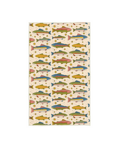 Trout Lover Gift Set featuring a colorful trout-print quick-dry hand towel, perfect for fishing enthusiasts.