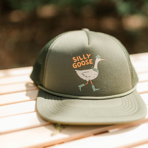 Silly Goose Kids Hat with playful design of a walking goose, perfect for kids' everyday wear and outdoor fun.