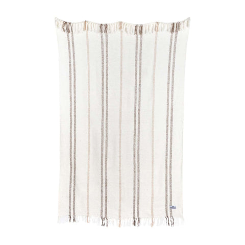 Handwoven Silverton Blanket with geometric stripes design, made from 100% recycled materials, displayed against a white background.