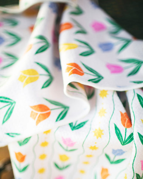 Spring Tulips Kitchen & Tea Towel featuring colorful tulip designs for a cheerful kitchen ambiance.