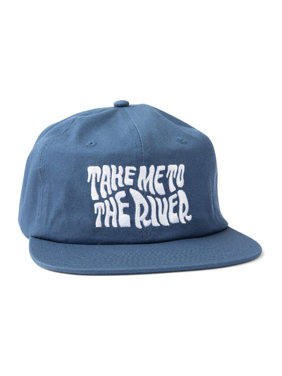 Blue "Take Me To The River" 6-panel snapback hat by Trek Light, perfect for fishing, kayaking, and outdoor river adventures.