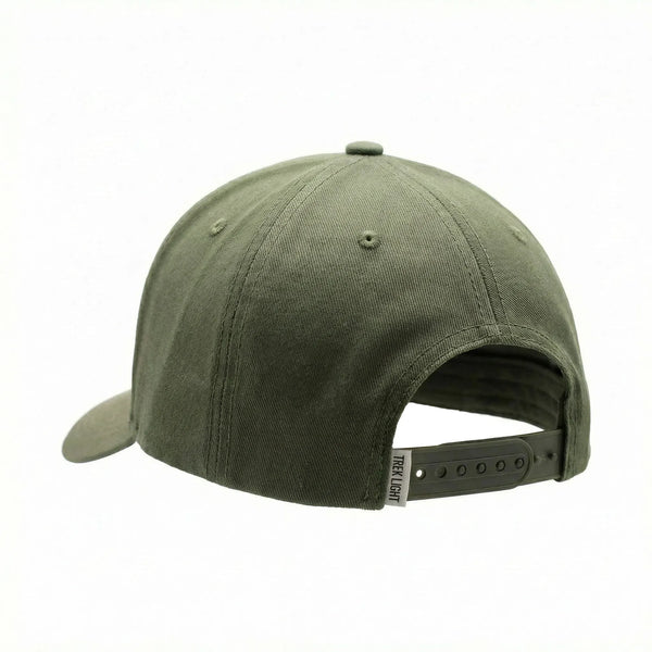 Back view of 'These Are The Good Ol' Days Hat' in olive green with adjustable strap for a comfortable fit and durable design.