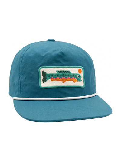 Trout Hat (Blue) featuring a colorful trout embroidery on a low-profile cap, perfect for fishing and everyday wear.