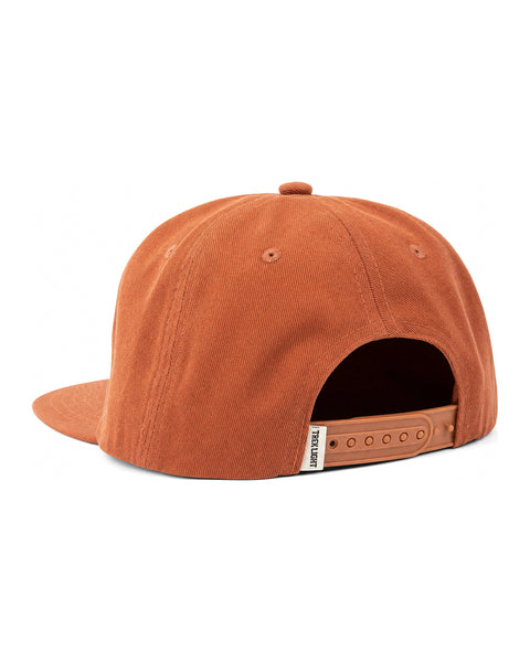Back view of You Are My Sunshine Trek Light snapback hat in rust color, showcasing adjustable strap and flat brim design.