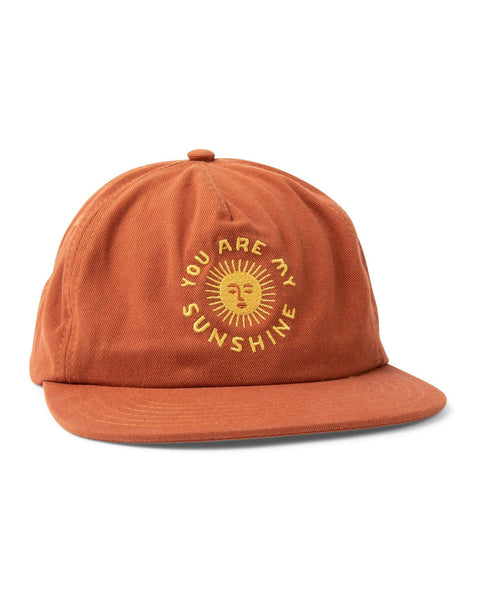 Trek Light You Are My Sunshine kids snapback hat in orange with sun embroidery, available in youth and baby sizes, 100% cotton.