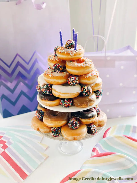 Tiered donut cake with colorful sprinkles for The Weekly Light Vol. 17 celebration