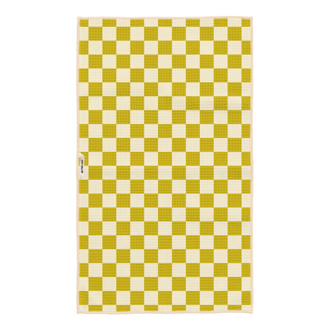 Always Sunny Kitchen & Tea Towel with a vibrant checkered pattern, eco-friendly, and super absorbent design for efficient cleaning.