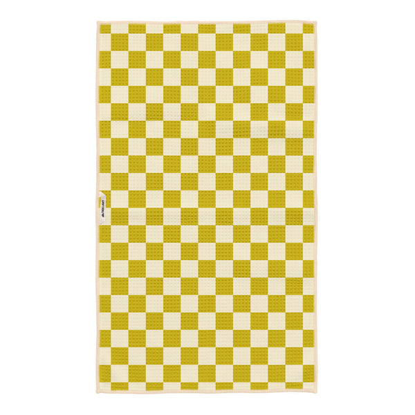 Always Sunny Kitchen & Tea Towel with a vibrant checkered pattern, eco-friendly, and super absorbent design for efficient cleaning.