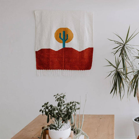 Trek Light Arizona Blankestry: Handwoven desert tapestry with cactus design, perfect for home decor.