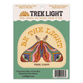 Colorful "Be The Light" sticker by Trek Light, UV and water-resistant vinyl, perfect for the outdoors. Made in the USA. Size: 3.1" x 2.8".