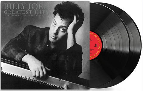 Billy Joel's Greatest Hits Volume I & II vinyl record cover featuring a black and white image of the artist.
