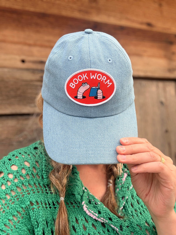 Book Worm Hat featuring cute bookworms, perfect for adding style and comfort to any outfit.