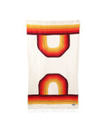 Bowie Blanket, cream with two mirrored rainbow arches in yellow, orange, red and maroon