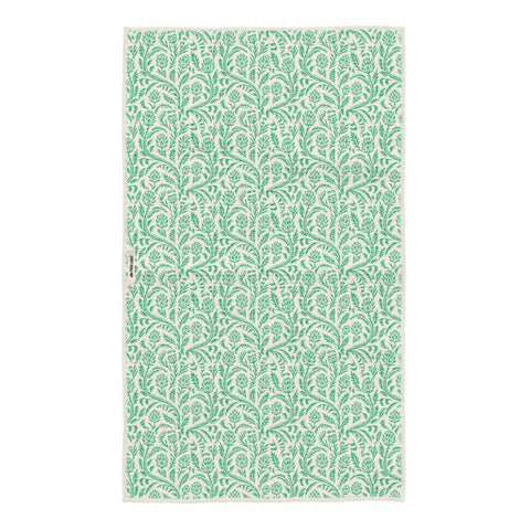 Bunnies On Parade Kitchen Tea Towel with green floral pattern, eco-friendly, super absorbent, double-sided design, quick-drying.