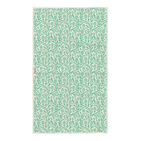 Bunnies On Parade Kitchen Tea Towel with green floral pattern, eco-friendly, super absorbent, double-sided design, quick-drying.