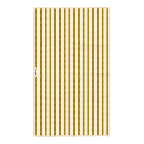 Calendula Flowers Kitchen & Tea Towel featuring green and white striped design, eco-friendly and super absorbent fabric.