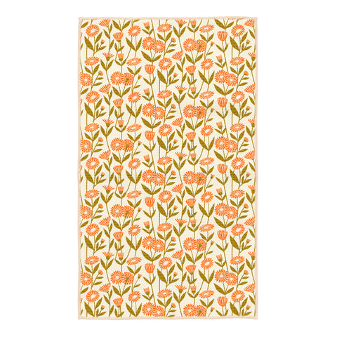 Calendula Flowers Kitchen & Tea Towel with vibrant orange floral design, eco-friendly and super absorbent, made from 100% recycled materials.