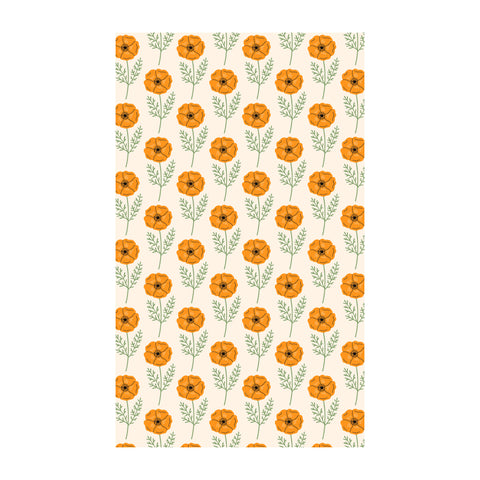 California Kitchen & Tea Towel with orange floral pattern, eco-friendly recycled materials, super absorbent and quick-drying.